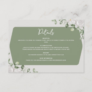 Cartão De Informações Elegante Design Floral Branco Verde Sálvia Botânic