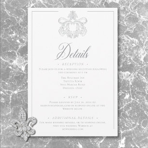 Cartão De Informações Elegante Detalhe de Casamento com Crista de Pássar
