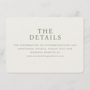Cartão De Informações Elegante Detalhe de Casamento Minimalista em Verde