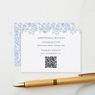 Cartão De Informações Elegante Detalhe Floral Chinoiserie Azul e Branco