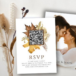 Cartão De Informações Elegante Dusty Brown Casamento outono QR Code RSVP