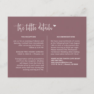 Cartão De Informações Elegante Dusty Purple Boho Detalhes do Casamento Q