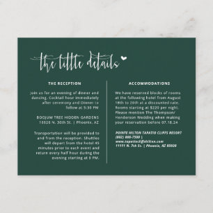 Cartão De Informações Elegante Emerald Green Boho Detalhes do Casamento 