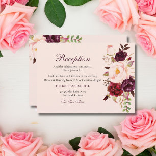 Cartão De Informações Elegante Envoltório de Recepção Floral Burgundy &