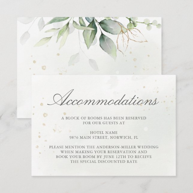 Cartão De Informações Elegante Eucalyptus Greenery Alojamentos Dourados (Frente/Verso)