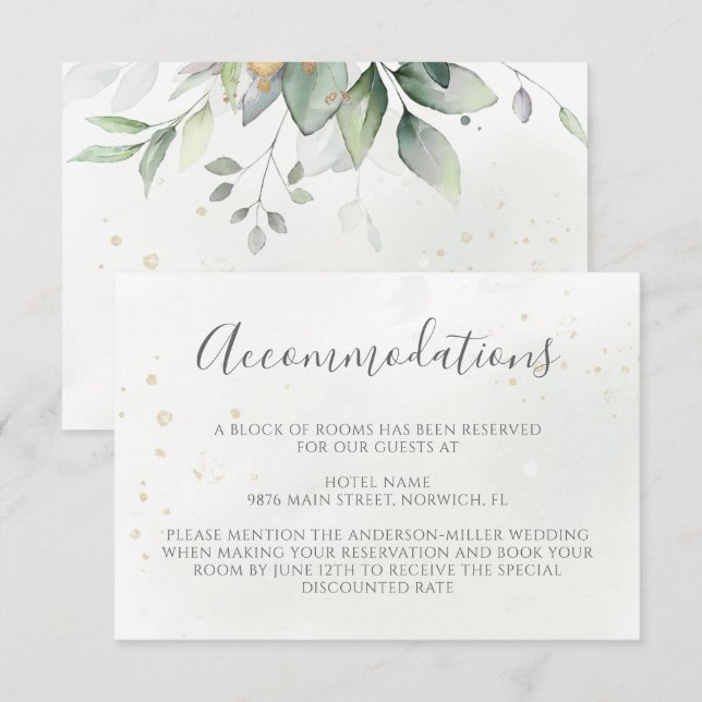 Cartão De Informações Elegante Eucalyptus Greenery Alojamentos Dourados (Frente/Verso)