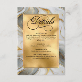 Cartão De Informações Elegante Faux Dourado, Cinza e Casamento Branco Ma