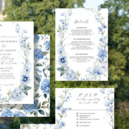 Cartão De Informações Elegante Flor Silvestre de Verão Azul Branco Detal