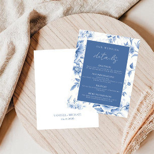 Cartão De Informações Elegante Floral Azul Branco Toile De Jouy