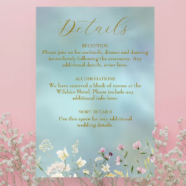 Cartão De Informações Elegante Floral de Aquarela Azul