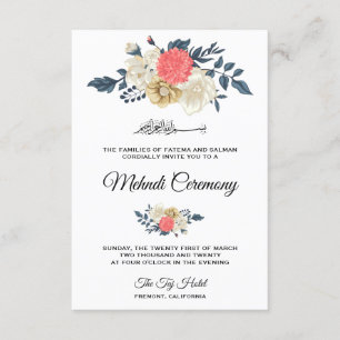 Cartão De Informações Elegante Floral de Pêssego Cerimônia Islâmica de M