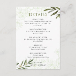 Cartão De Informações Elegante Floral Sage Green Olives Detalhes Do Casa