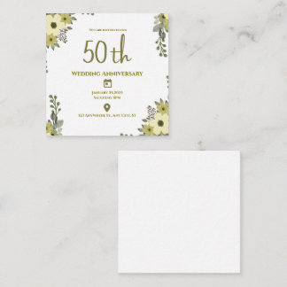 Cartão De Informações Elegante Floral Verde Aniversário de 50 Anos de Ca