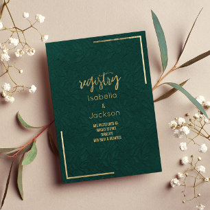 Cartão De Informações Elegante Forest Green Gold Flace Registry