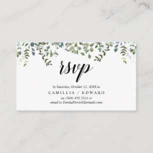 Cartão De Informações Elegante Greenery, Black Script, resposta RSVP