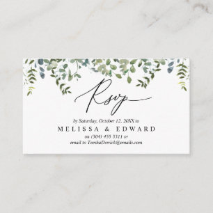 Cartão De Informações Elegante Greenery, Black Script, resposta RSVP