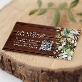 Cartão De Informações Elegante Greenery Rustic Wood Weding Código QR RSV