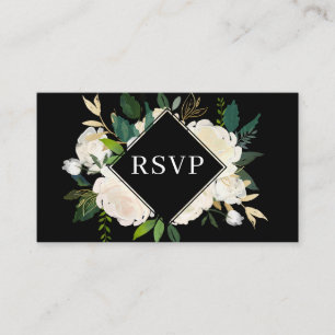 Cartão De Informações Elegante Greenery White Flowers Casamento RSVP