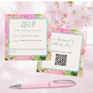 Cartão De Informações Elegante Jardim de Noiva com Hidrangeas Rosa em Aq