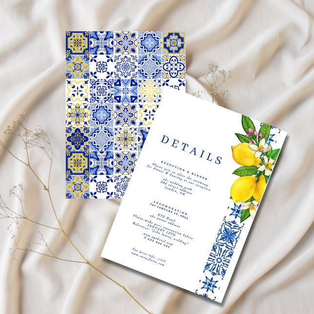 Cartão De Informações Elegante Lemon e Blue Mediterranean Enclosure Card (Criador carregado)