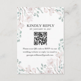 Cartão De Informações Elegante Magnolia Eucalyptus QR Code RSVP Enc