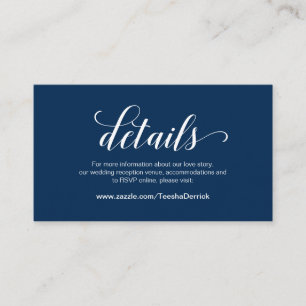 Cartão De Informações Elegante Marinho Azul, Detalhes do Casamento, RSVP