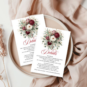 Cartão De Informações Elegante Marsala Flora Verde Dourados Detalhes