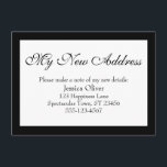 Cartão De Informações Elegante Meu novo endereço Borned Black on White<br><div class="desc">Mantenha seus amigos e familiares atualizados com seu novo endereço usando esses cartões de gabinete simples e elegantes. Uma nota simples diz "Meu novo endereço" no topo, usando uma fonte bonito e tradicional de script. Use os campos modelo para adicionar todos os seus detalhes para personalizar este design para seu...</div>