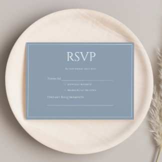 Cartão De Informações Elegante Moderno Azul Empoeirado Monograma RSVP 