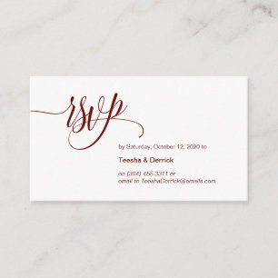 Cartão De Informações Elegante Moderno, Script Burgundy, VP de Casamento