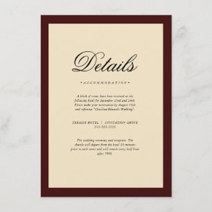 Cartão De Informações Elegante Moldura Burgundy Detalhes do Casamento