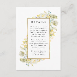 Cartão De Informações Elegante Moldura Dourada de Flores Silvestres para