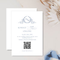 Elegante Monograma Dusty Blue Código QR Casamento