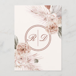 Cartão De Informações Elegante Monograma Floral Aquarela Rosa Casamento