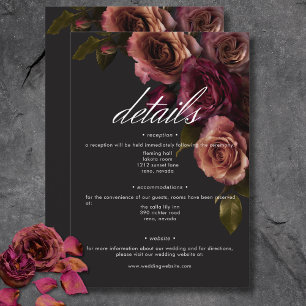 Cartão De Informações Elegante Moody Muody Rust & Burgundy Floral Detalh