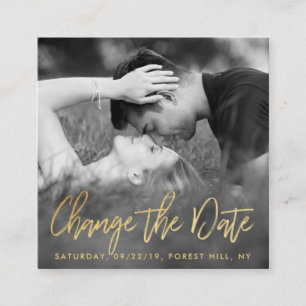 Cartão De Informações Elegante Mudança de Data em Script com Folha de Ou