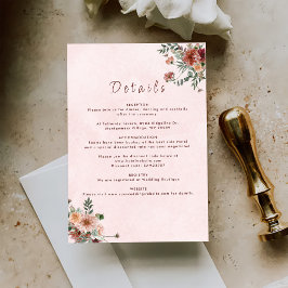 Cartão De Informações Elegante no outono Tons Rosa Detalhes do Casamento