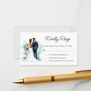 Cartão De Informações elegante noiva e noivo aquarela rsvp casamento