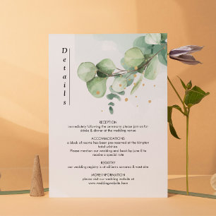 Cartão De Informações Elegante Noiva Verde Eucalipto com detalhes em Dou