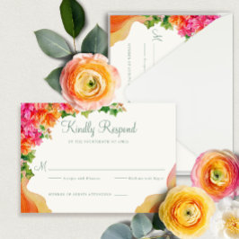Cartão De Informações Elegante Orange Floral Bougainville Wedding RSVP
