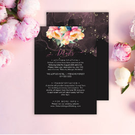 Cartão De Informações Elegante Peony Watercolor em preto | VP de Casamen