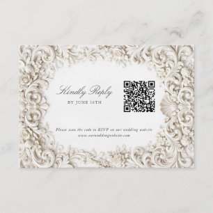 Cartão De Informações Elegante Quadro Barroco Clássico RSVP com QR Code