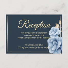 Cartão De Informações Elegante Recepção de Casamento Azul meia-noite flo