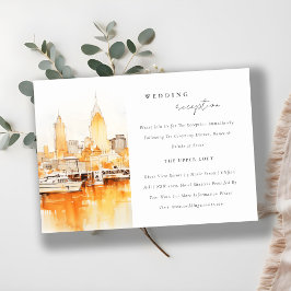 Cartão De Informações Elegante Recepção de Casamento com a Paisagem Urba