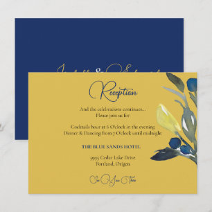 Cartão De Informações Elegante Recepção Floral em Aquarela Azul Marinho