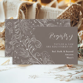 Cartão De Informações Elegante Registro de Casamento Floral Marrom Empoe