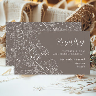 Cartão De Informações Elegante Registro de Casamento Floral Marrom Empoe