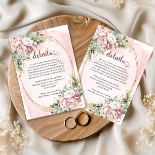 Cartão De Informações Elegante Rosa Dourado Floral Eucalipto Casamento