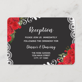 Cartão De Informações Elegante Rosa Espanhola & Renda (vermelho/preto)