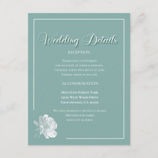 Cartão De Informações Elegante Roteiro Verde Sage Floral Casamento